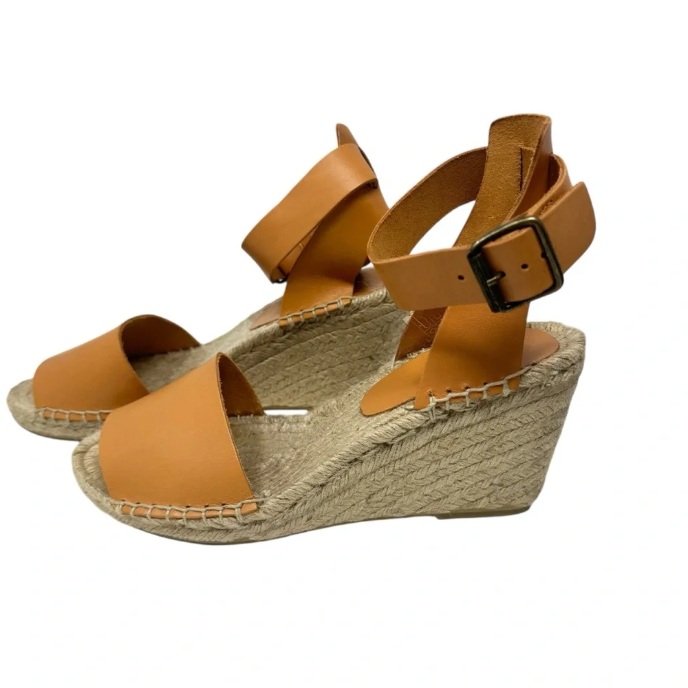 J. CREW Corsica Tumbled Leather Espadrille Wedges Dusty Cypress SZ 8 EUC
